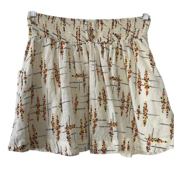 FREE PEOPLE FLORAL PRINT LINEN BLEND‎  MINI SKIRT SIZE M VINTAGE - Picture 2 of 9